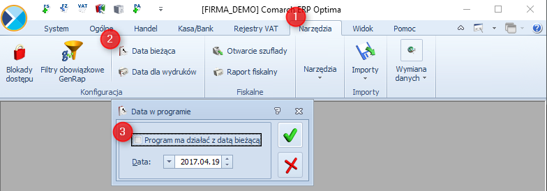 Jak zmienić datę w bieżąca w Comarch ERP Optima1